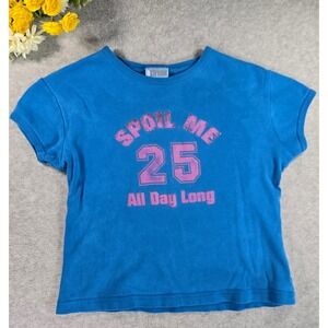 Vintage Y2K Extreme Limit Blue Spoil Me Graphic Babydoll Tee Shirt Size M 2000s